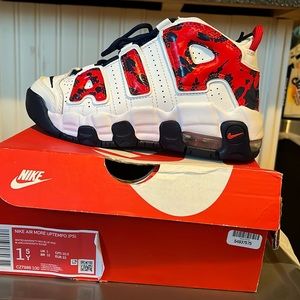 New In Box Nike Air More Uptempo (preschool). White, Red and Blue. Never worn.